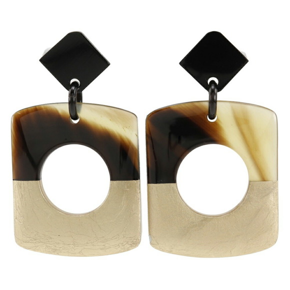 HERMÈS Bicolor Buffalo Horn Earrings Brown/Gold 14.0g Dalva